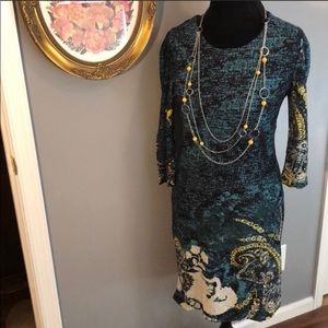 NWT Vasna yellow teal shift dress